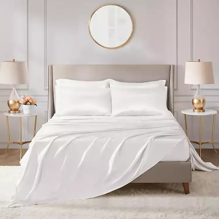 Bed Sheets-Kirklands Home Satin 6-pc. Queen Sheet Set White