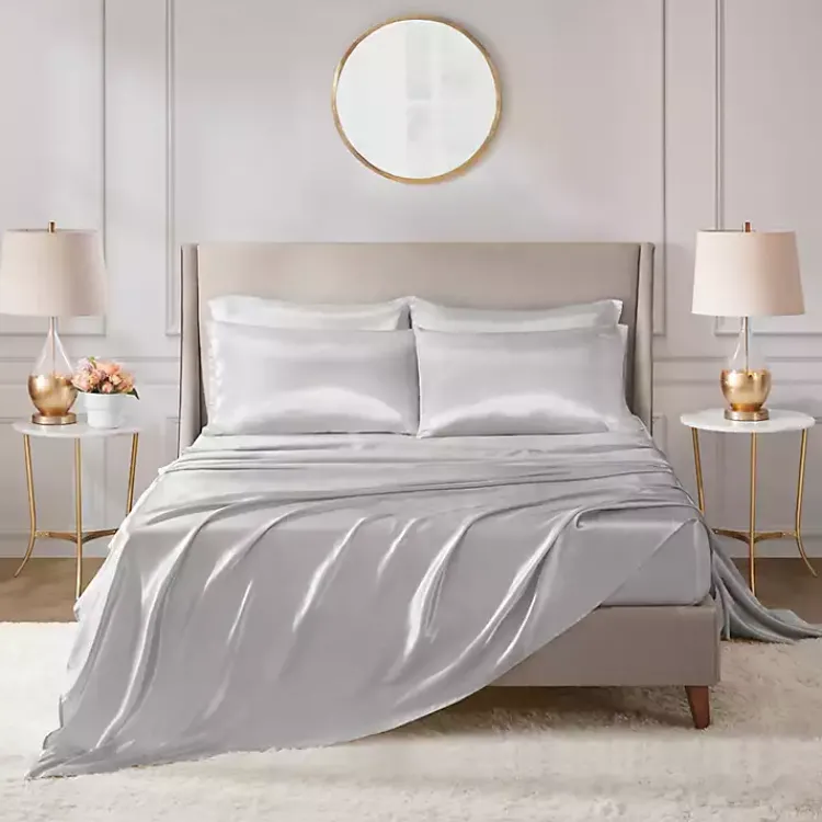 Bed Sheets-Kirklands Home Light Satin 6-pc. King Sheet Set Gray