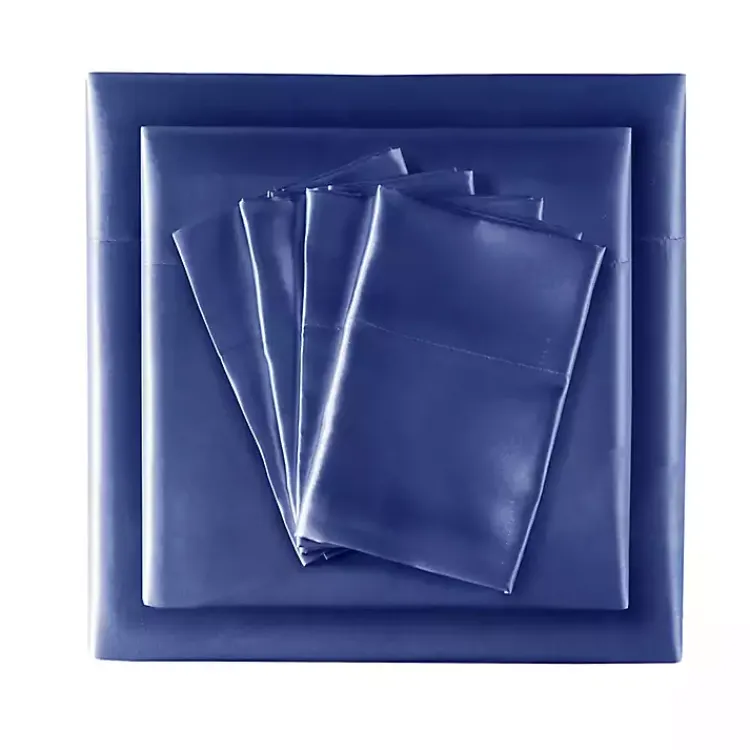 Bed Sheets-Kirklands Home Navy Satin 6-pc. Full Sheet Set Blue