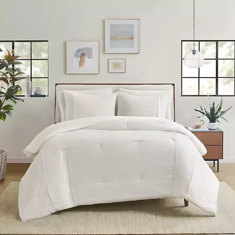 Comforters-Kirklands Home Seersucker 3-pc. Full/Queen Comforter Set Ivory