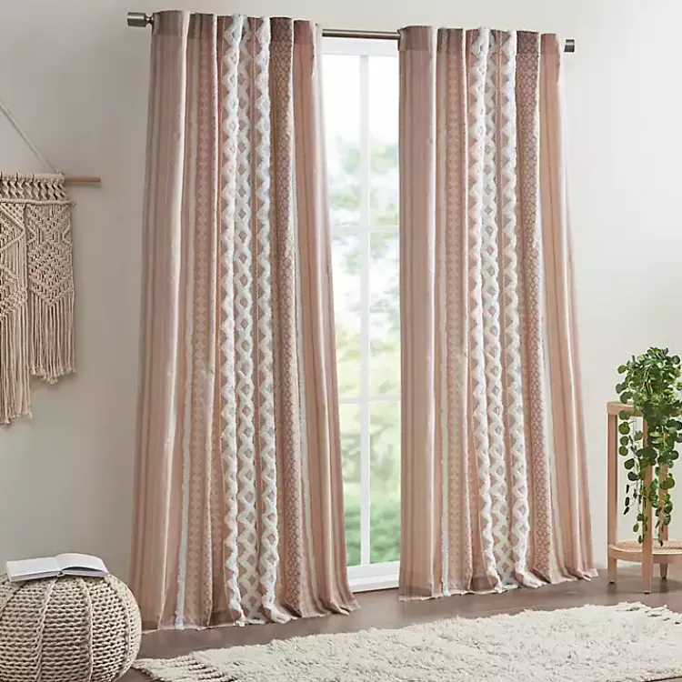 Curtains & Drapes-Kirklands Home Blush Chenille Stripe Curtain Panel, 84 in. Pink