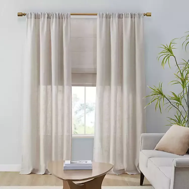 Curtains & Drapes-Kirklands Home Neutral Linen Blend Curtain Panel Set, 84 in Tan