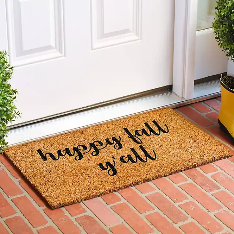 Doormats-Kirklands Home Cursive Happy Fall Y'all Coir Doormat, 24x36