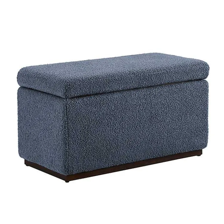 Benches & Ottomans-Kirklands Home Blue Sherpa & Walnut Rectangle Storage Ottoman
