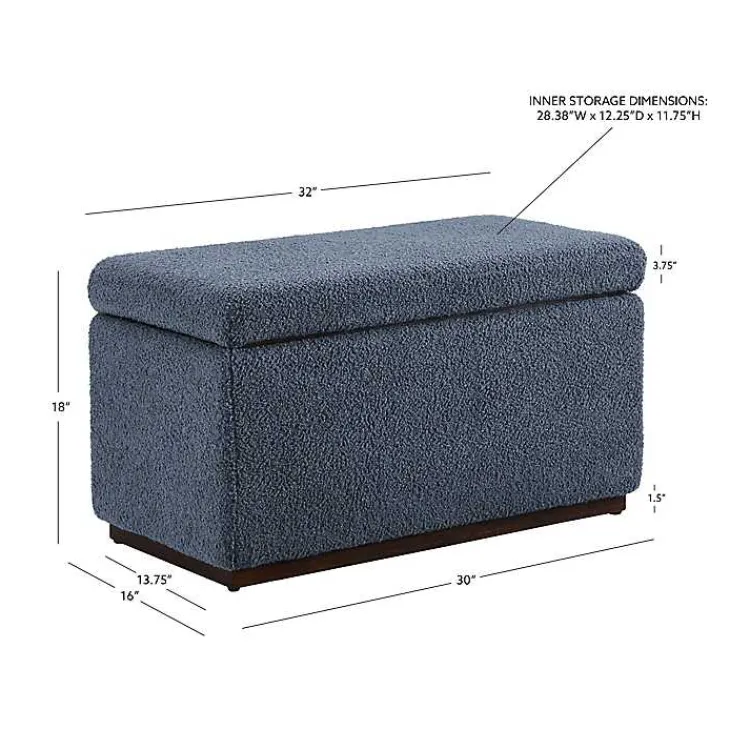 Benches & Ottomans-Kirklands Home Blue Sherpa & Walnut Rectangle Storage Ottoman