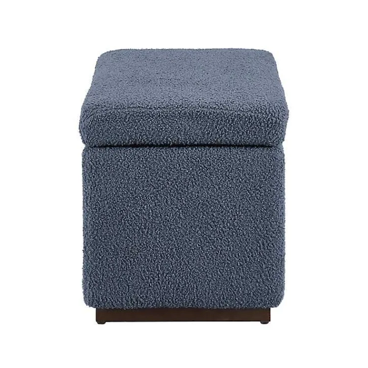 Benches & Ottomans-Kirklands Home Blue Sherpa & Walnut Rectangle Storage Ottoman
