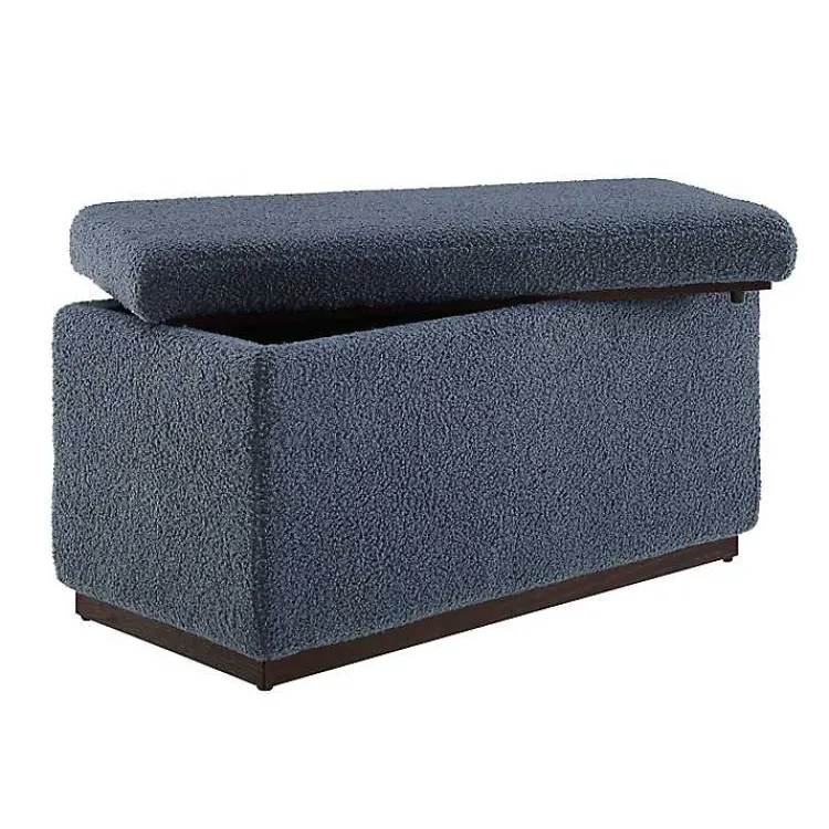 Benches & Ottomans-Kirklands Home Blue Sherpa & Walnut Rectangle Storage Ottoman
