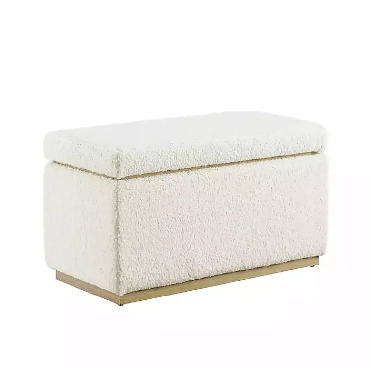 Benches & Ottomans-Kirklands Home Ivory Sherpa & Pine Rectangle Storage Ottoman