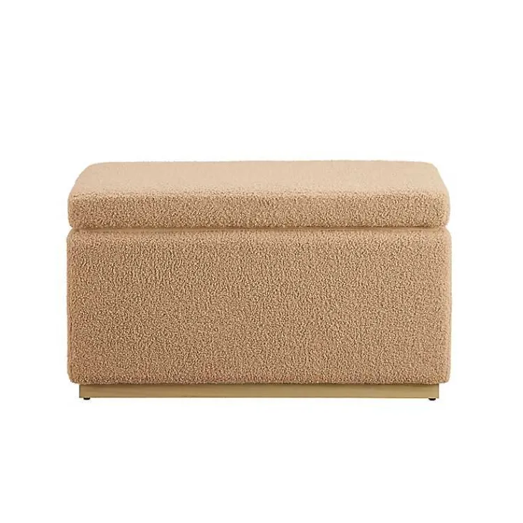 Benches & Ottomans-Kirklands Home Camel Sherpa & Pine Recgle Storage Ottoman Tan