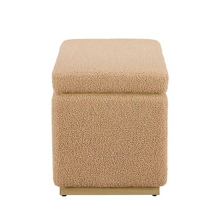 Benches & Ottomans-Kirklands Home Camel Sherpa & Pine Recgle Storage Ottoman Tan
