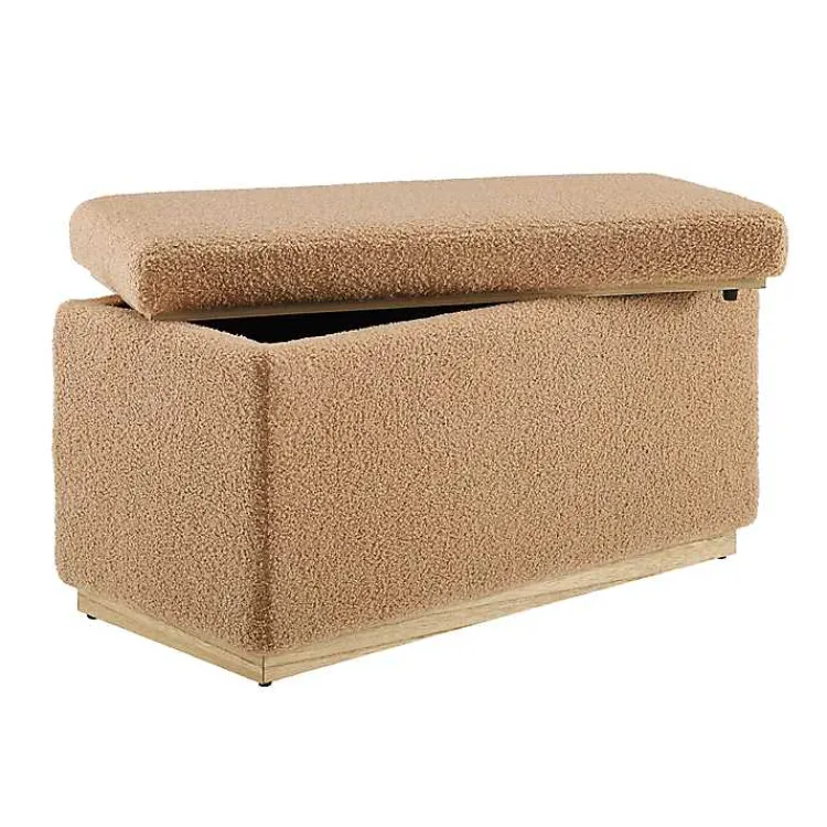 Benches & Ottomans-Kirklands Home Camel Sherpa & Pine Recgle Storage Ottoman Tan