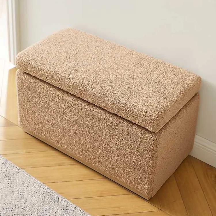 Benches & Ottomans-Kirklands Home Camel Sherpa & Pine Recgle Storage Ottoman Tan