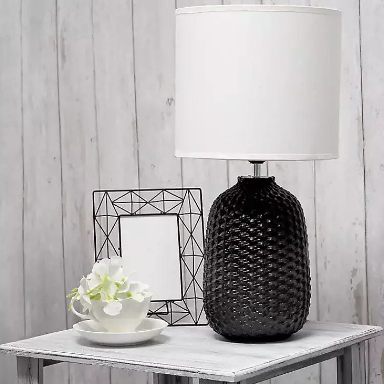 Table Lamps-Kirklands Home Purled Ceramic Table Lamp Black