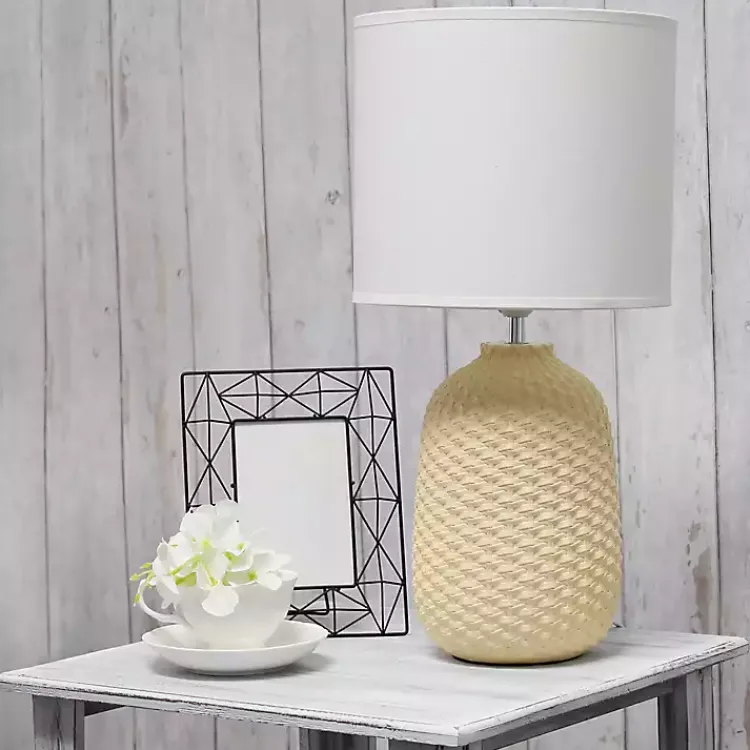 Table Lamps-Kirklands Home Purled Ceramic Table Lamp Yellow