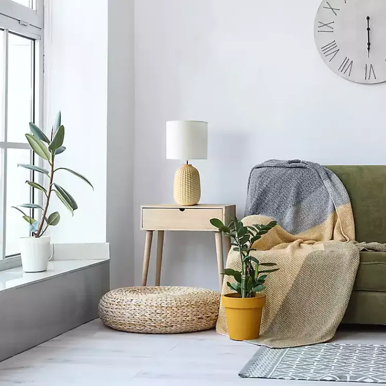 Table Lamps-Kirklands Home Purled Ceramic Table Lamp Yellow