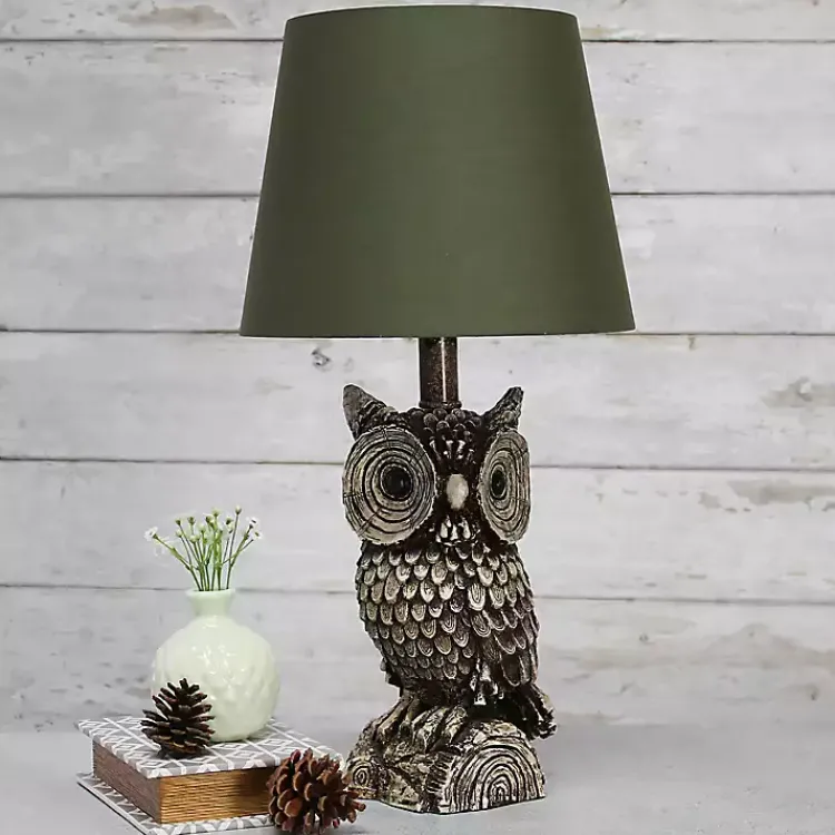 Table Lamps-Kirklands Home Brown Owl and Shade Table Lamp Green