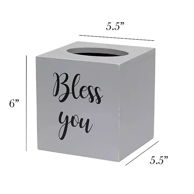 Bathroom Accessories-Kirklands Home Bless You Wood Tissue Box Cover Gray