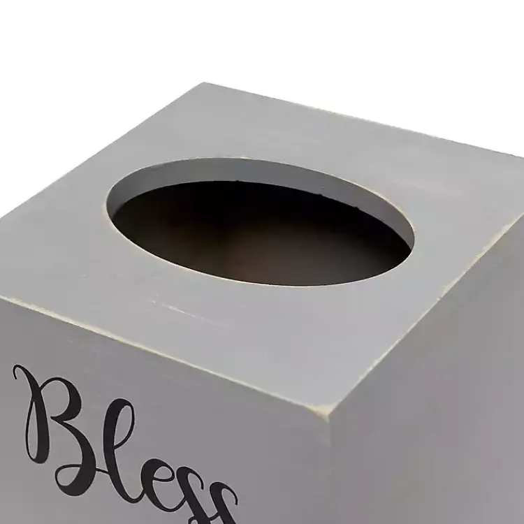 Bathroom Accessories-Kirklands Home Bless You Wood Tissue Box Cover Gray