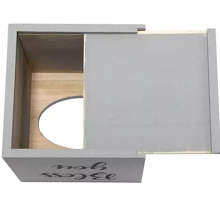 Bathroom Accessories-Kirklands Home Bless You Wood Tissue Box Cover Gray