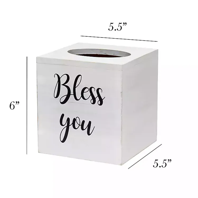 Bathroom Accessories-Kirklands Home Bless You Wood Tissue Box Cover White
