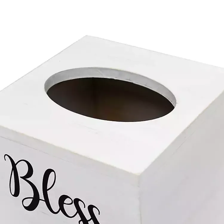 Bathroom Accessories-Kirklands Home Bless You Wood Tissue Box Cover White