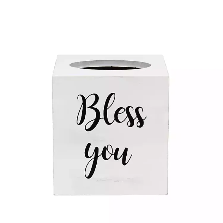 Bathroom Accessories-Kirklands Home Bless You Wood Tissue Box Cover White