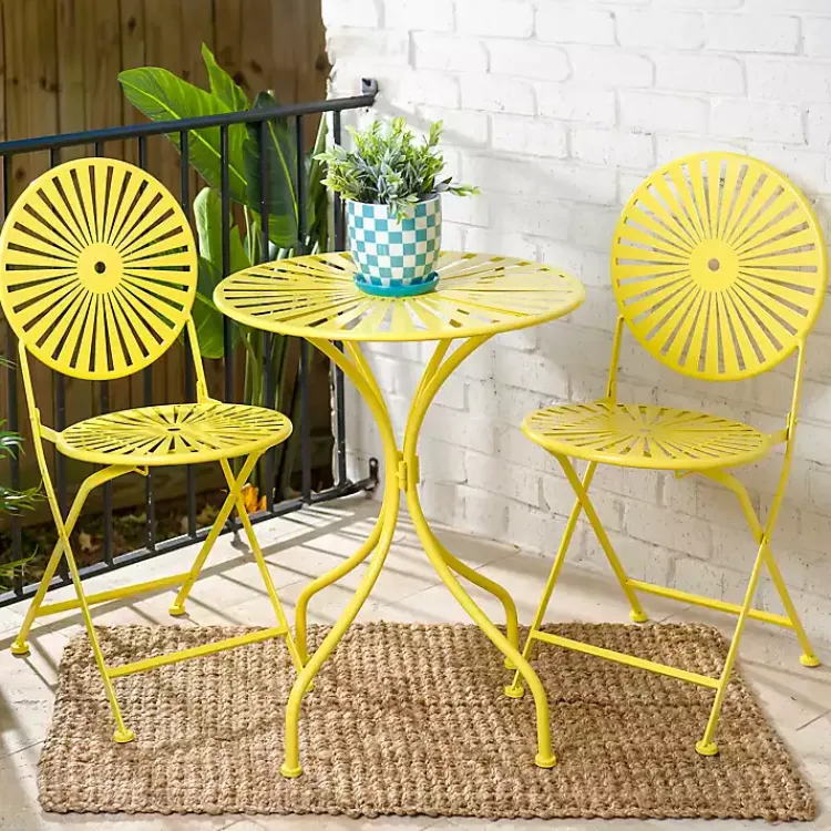 Outdoor Sets-Kirklands Home Sunburst Metal 3-pc. Outdoor Bistro Set Yellow