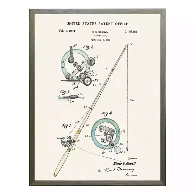 Framed Art-Kirklands Home Vintage Fishing Reel Patent Framed Art Print
