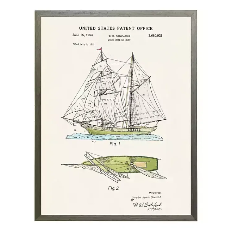 Framed Art-Kirklands Home Vintage Sailing Ship Patent Framed Art Print