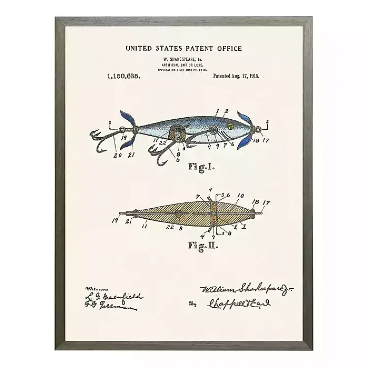 Framed Art-Kirklands Home Vintage Fishing Lure Patent Framed Art Print