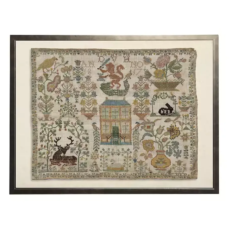 Framed Art-Kirklands Home Antique Nature Sampler Framed Wall Art Tan