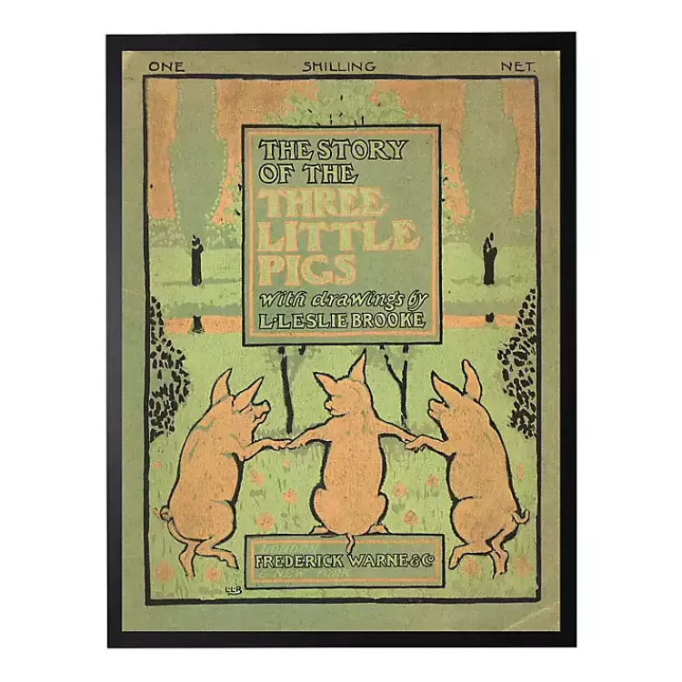 Framed Art-Kirklands Home Vintage Three Little Pigs Cover Framed Wall Art Green