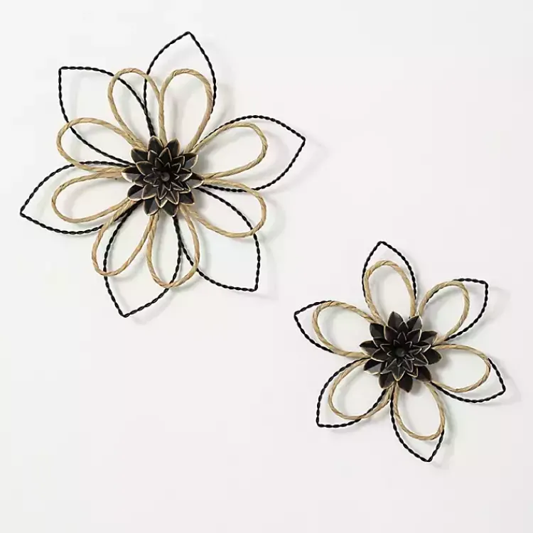 Wall Plaques-Kirklands Home Metal and Twine Flower Wall Plaques, Set of 2