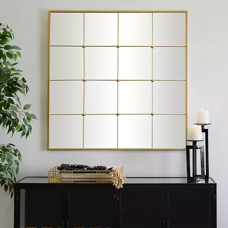 Decorative Mirrors-Kirklands Home Gold Metal Windowpane Wall Mirror