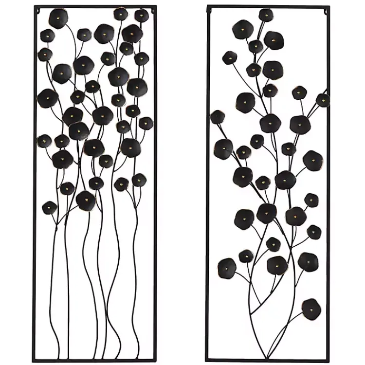 Wall Plaques-Kirklands Home Metal Floral Wall Plaques, Set of 2 Black