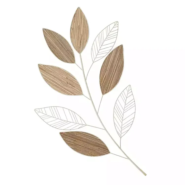 Wall Plaques-Kirklands Home White Metal and Reed Leaf Wall Plaque