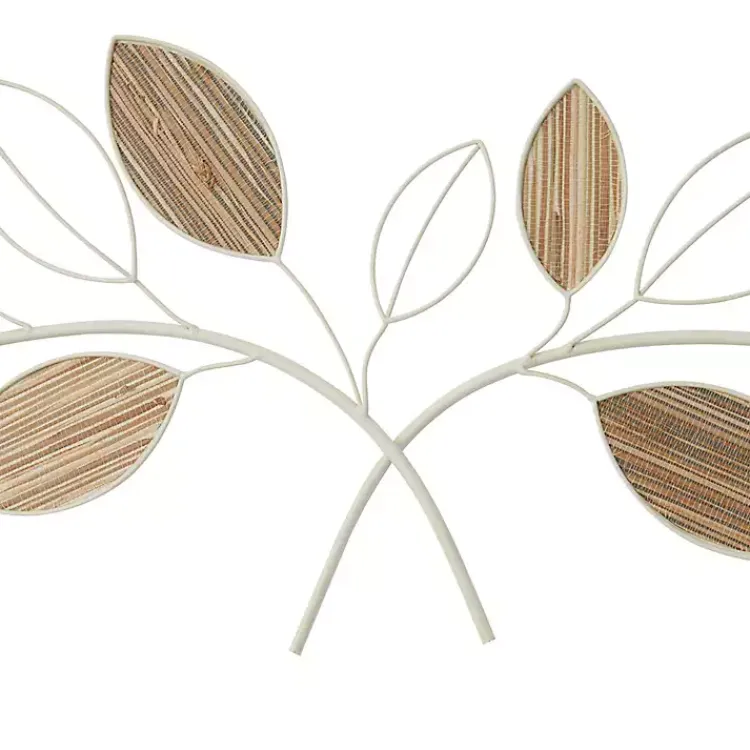 Wall Plaques-Kirklands Home Long White Metal and Reed Leaf Wall Plaque