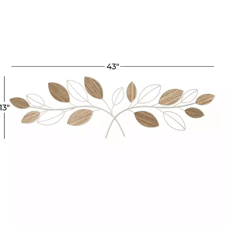 Wall Plaques-Kirklands Home Long White Metal and Reed Leaf Wall Plaque