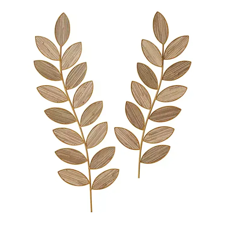 Wall Plaques-Kirklands Home Metal and Reed Leaf Wall Plaques, Set of 2 Brown