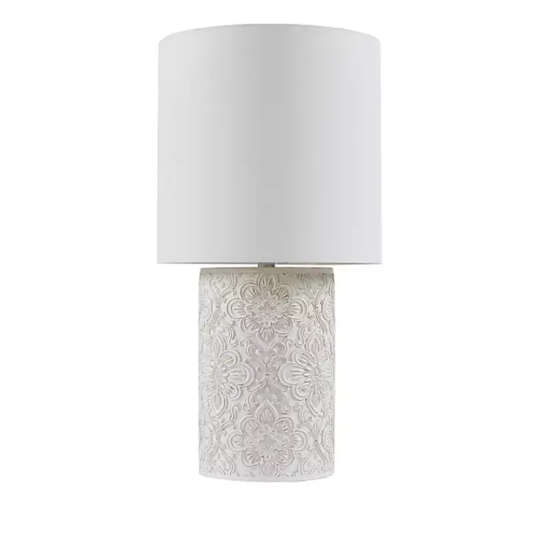 Table Lamps-Kirklands Home Cream Embossed Floral Table Lamp White
