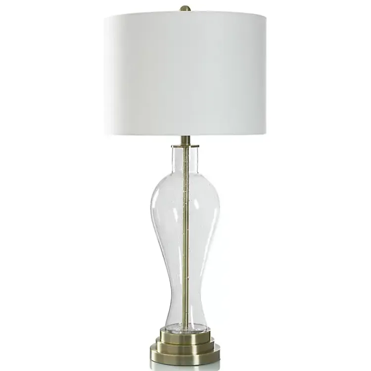 Table Lamps-Kirklands Home Clear Seeded Glass and Brass Table Lamp
