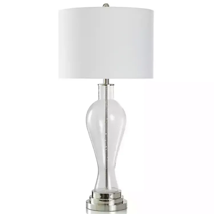 Table Lamps-Kirklands Home Clear Seeded Glass and Silver Table Lamp