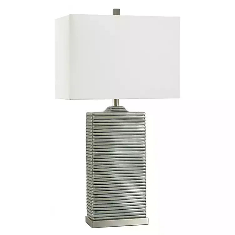 Table Lamps-Kirklands Home Ribbed Ceramic Rectangular Table Lamp Gray