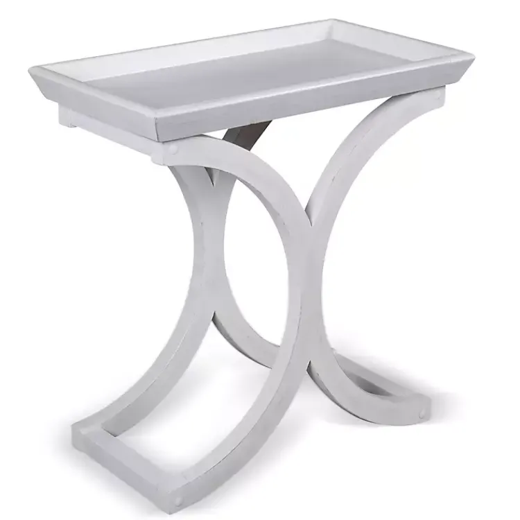 Accent & End Tables-Kirklands Home Fir Wood Curved Tray C-Table White