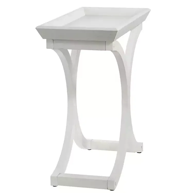 Accent & End Tables-Kirklands Home Fir Wood Curved Tray C-Table White