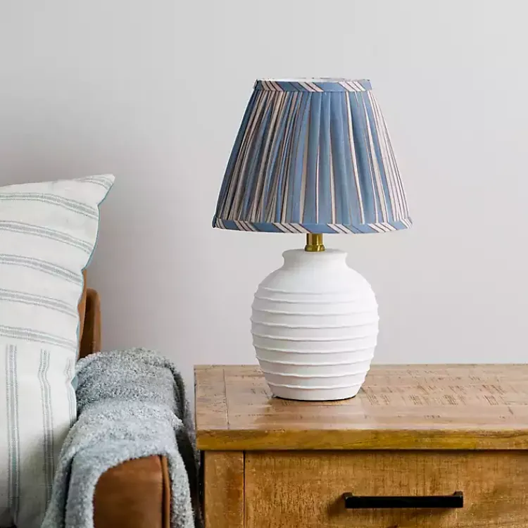 Table Lamps-Kirklands Home Stripe Pleated Shade Table Lamp Blue