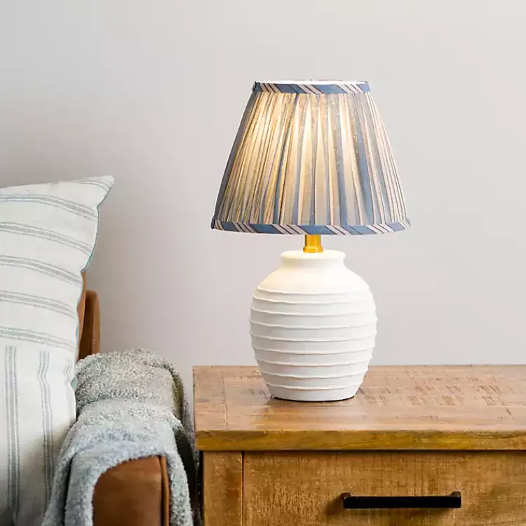 Table Lamps-Kirklands Home Stripe Pleated Shade Table Lamp Blue