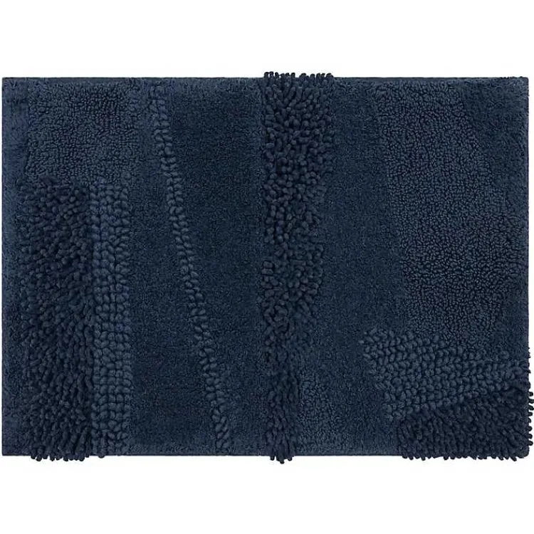 Bathroom Rugs-Kirklands Home Navy Asymmetrical Cotton Bath Mat Blue