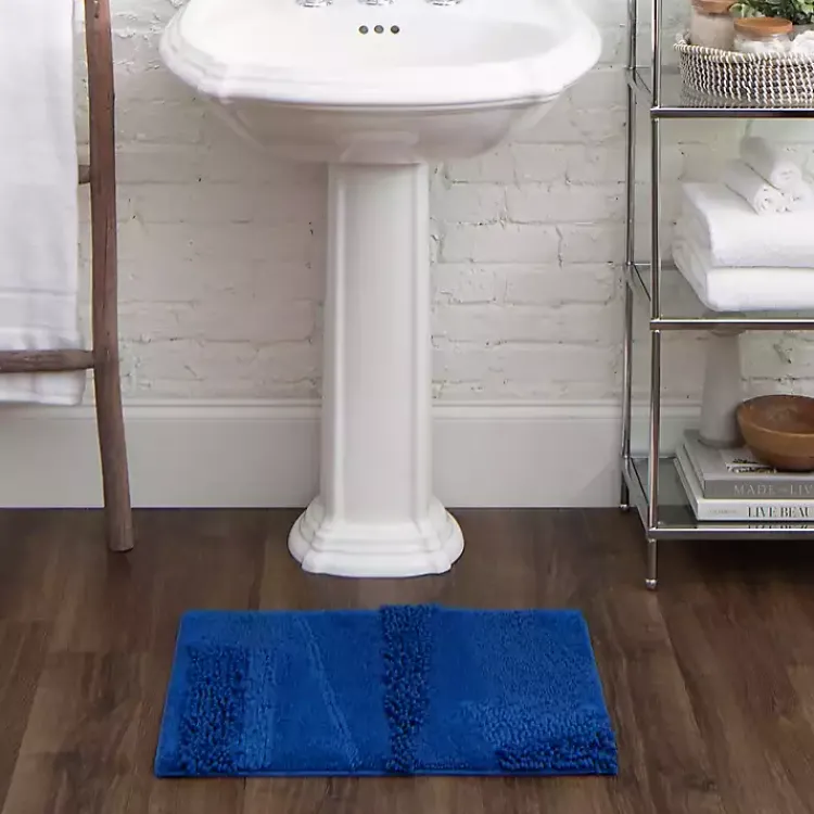 Bathroom Rugs-Kirklands Home Cobalt Asymmetrical Cotton Bath Mat Blue