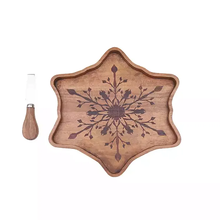 Serving & Entertaining-Kirklands Home Wood Snowflake Serving Board with Spreader Brown